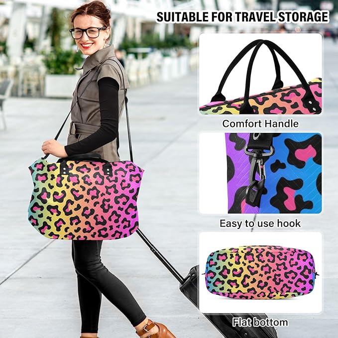 Leopard Print Quilted Travel Bags Weekender Duffle Bags With Toiletry Bag Carry on Overnight Duffels Yoga Gym Bag for Airplanes Business Sports