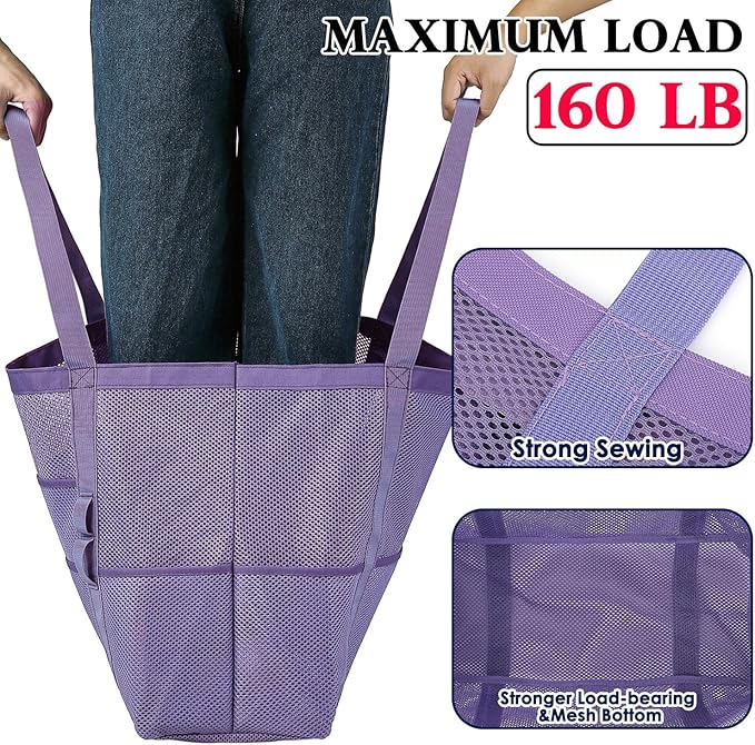 Mesh Beach Bag, Large Beach Tote with Zipper Pocket, Toys Pool Bag for Family Travel Vacation Cruise Essentials