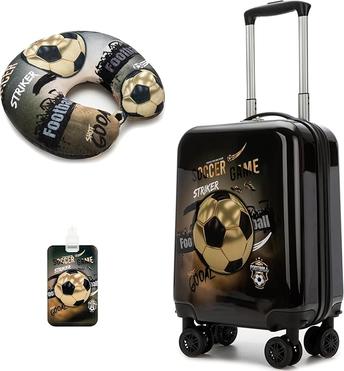 Kids Football Suitcase Set for Boys Hardside Luggage with Spinner Wheels 2 Piece 16inch Toddler Suitcase for Boys Travel Carry on Luggage Airline Approved