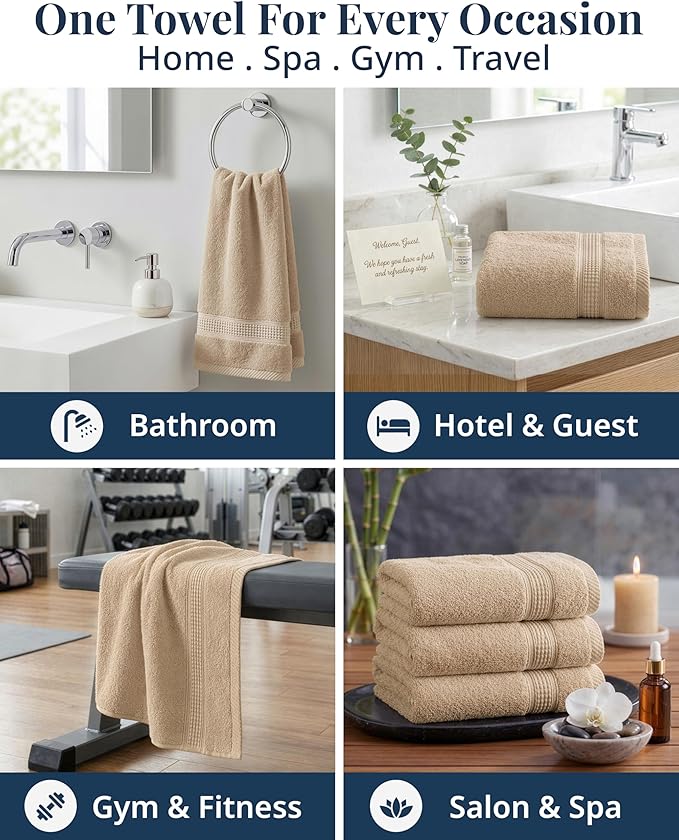 LANE LINEN Bathroom Hand Towels - 6 Pack (16" x 28"), 100% Ringspun Cotton Hand Towel Set - Soft, Lightweight, Fade & Shrink Resistant - Everyday Use, Face Towels for Bathroom, Gym and Travel - Taupe