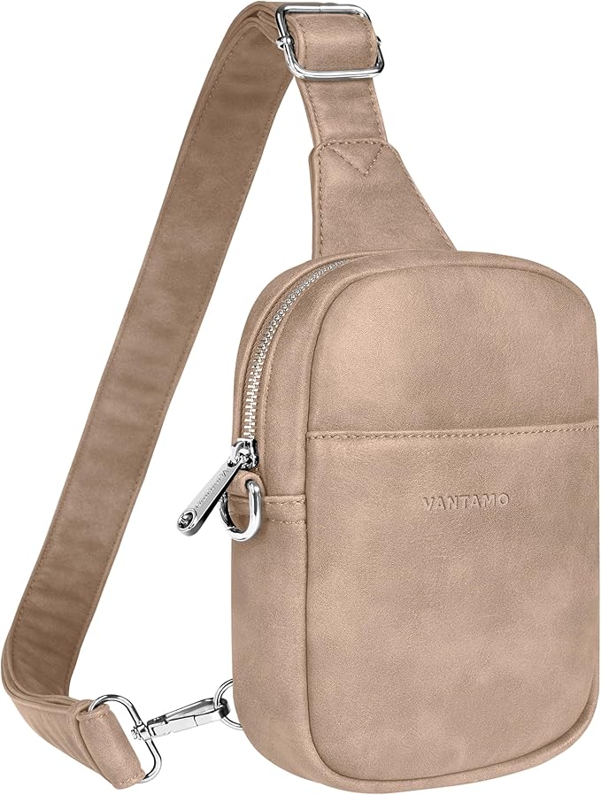Vantamo Sling Bag for Women Adjustable Strap, RFID & Anti-Pickpocket Clip Cross Body Bags for Women, PU Leather Pack