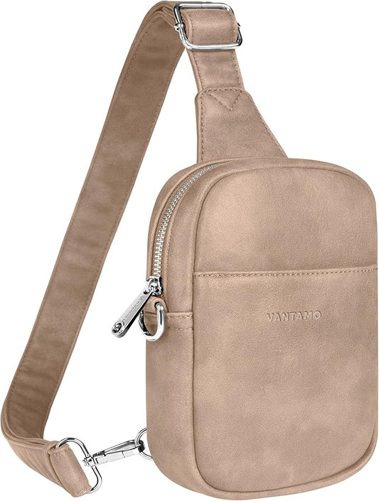 Vantamo Sling Bag for Women Adjustable Strap, RFID & Anti-Pickpocket Clip Cross Body Bags for Women, PU Leather Pack
