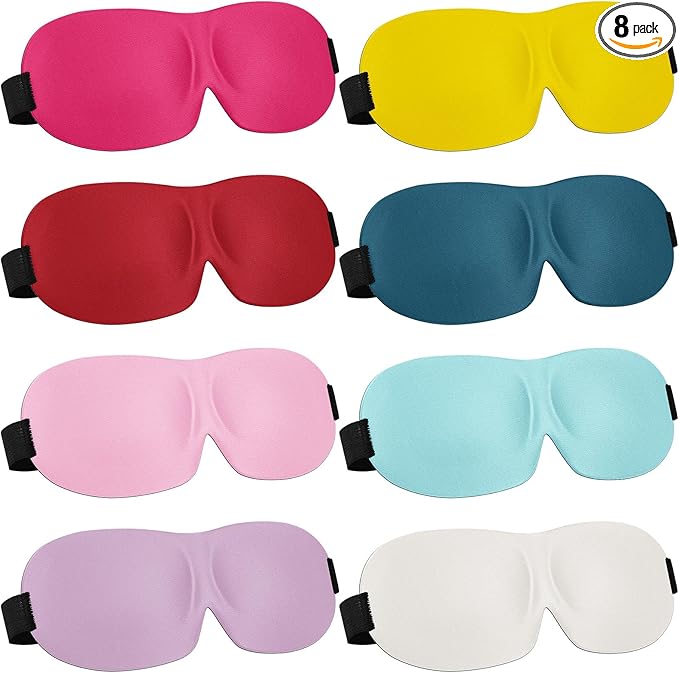 Bencailor 8 Pcs Sleep Eye Mask for Men Women Side Sleeper Eyes Blackout 3D Eye Cover for Sleep with Adjustable Strap Colorful Night Blindfold Eyes Shade for Travel Gifts(Medium,Solid Color)