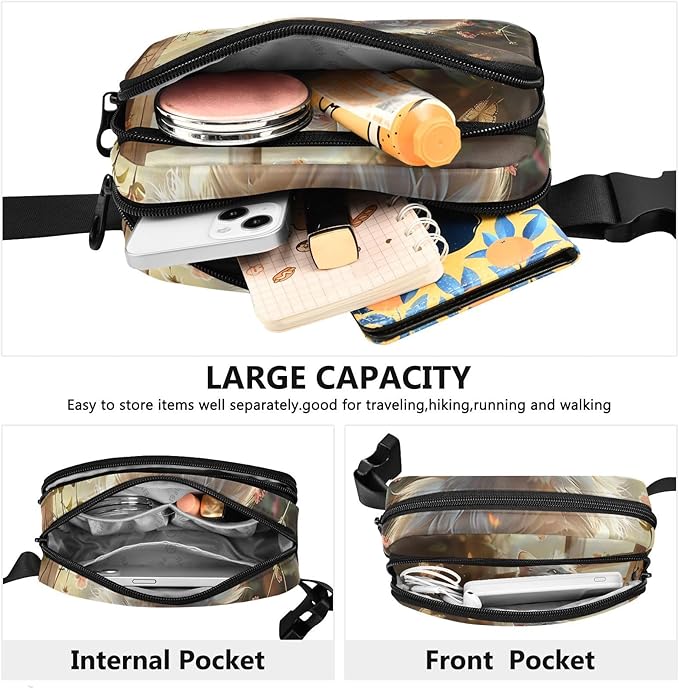 White Cat Sits by Flower Window Fanny Pack for Women Men Water Resistant Fashion Waist Packs with Adjustable Strap Belt Bag for Travel Workout Jogging Hiking 21220536