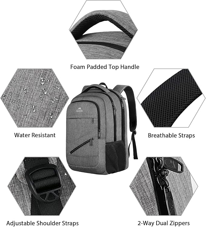 MATEIN Laptop Backpack 15.6 Inch, 20 L Personal Item Bag Airport Approved, Water Resistant Work Commute Computer Backpack with TSA Laptop Compartment, Gifts for Women Men, Grey