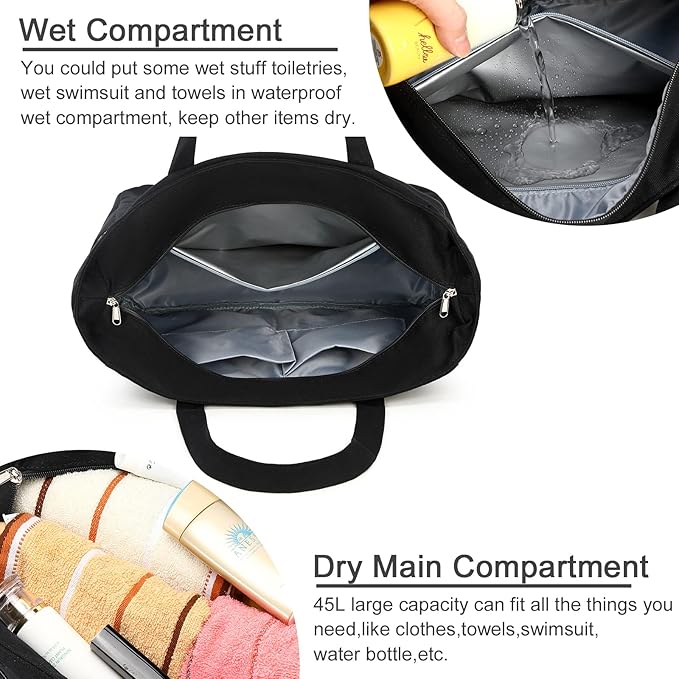 LEDAOU Beach Bag Waterproof Sandproof Women Beach Tote Pool Bag with Zipper for Swim Gym Grocery Travel with Wet Pocket | Sandproof, with Zipper, for Gym, Grocery, Travel, with Wet Pocket