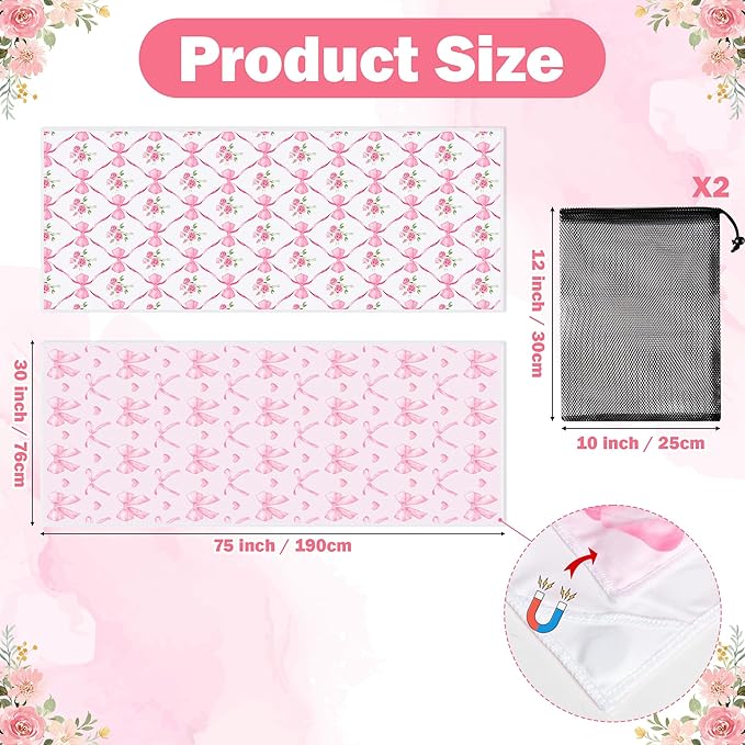 2 Pack Magnetic Beach Towel- 75"x30" Coquette Pink Bow Sand Free Quick Dry Microfiber Towel with Built-in Magnets Lightweight for Beach Chair Car Door Pool Travel Yoga with Storage Bag
