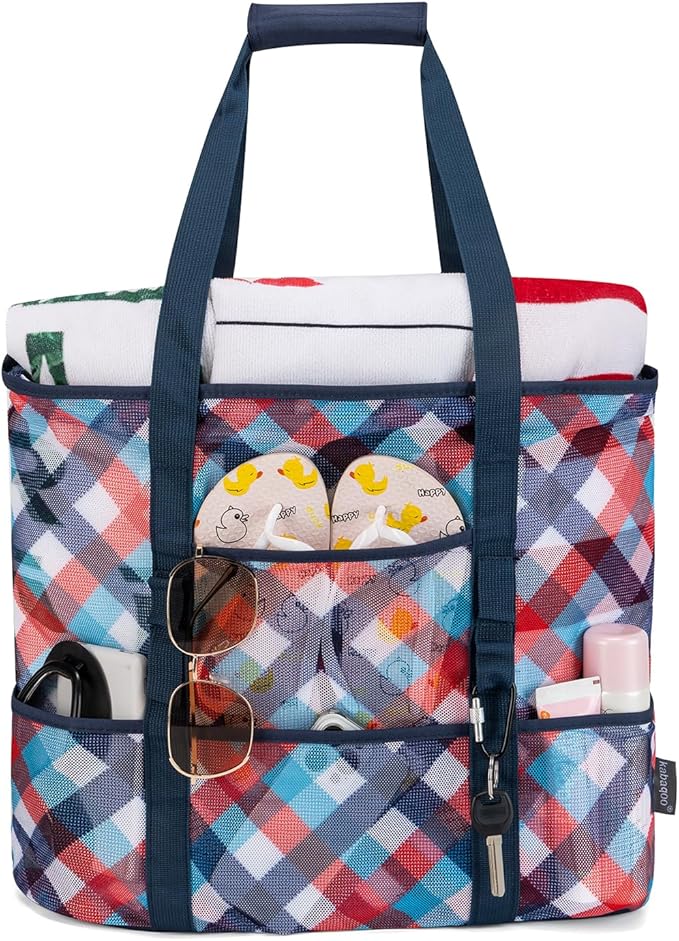 KABAQOO Mesh Beach Bag, Extra Large Beach Bags with 9 Pockets & Zipper Waterproof Lightweight Beach Tote for Beach/Pool Trip | Extra Large, 9 Pockets, Zipper, Waterproof, Lightweight, Beach/Pool Trip