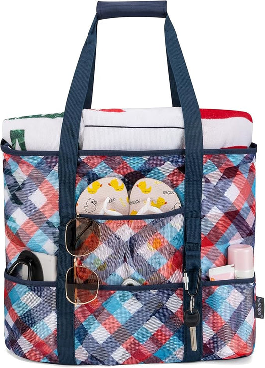 KABAQOO Mesh Beach Bag, Extra Large Beach Bags with 9 Pockets & Zipper Waterproof Lightweight Beach Tote for Beach/Pool Trip | Extra Large, 9 Pockets, Zipper, Waterproof, Lightweight, Beach/Pool Trip