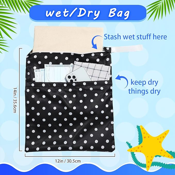 Frienda 4 Pieces Wet Dry Bag for Baby Waterproof Reusable Washable Diaper Bag Sealed with Handle for Travel, Beach, Swimsuit, Diapers, Dirty Gym Clothes and Toiletries (Dark Geometric)