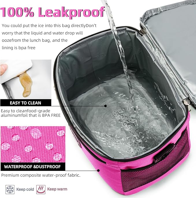 Generic BEIMILY Lunch Bag for Women/Men,Reusable Lunch Box Small Cooler Bag Soft Sided,Leakproof Cooler Bag for Office Work Picnic Beach with Adjustable Shoulder Strap (dark pink), 2311A