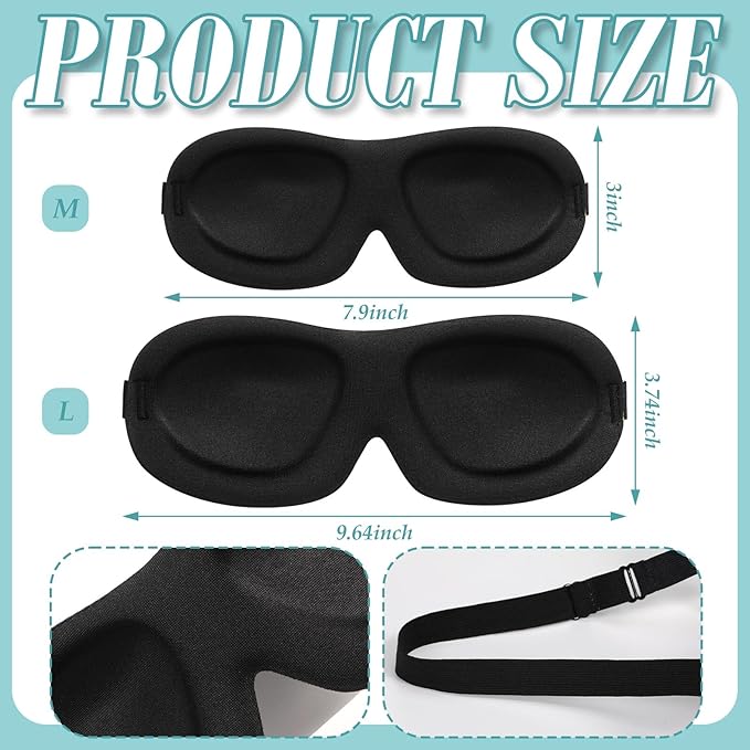 Bencailor 8 Pcs Sleep Eye Mask for Men Women Side Sleeper Eyes Blackout 3D Eye Cover for Sleep with Adjustable Strap Colorful Night Blindfold Eyes Shade for Travel Gifts(Medium,Solid Color)