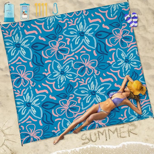 Beach Blanket Sandproof Waterproof 78''×110'' 1-7Adults Oversized,Compact Lightweight Durable Beach Mat for Travel Camping Hiking Picnic Blanket