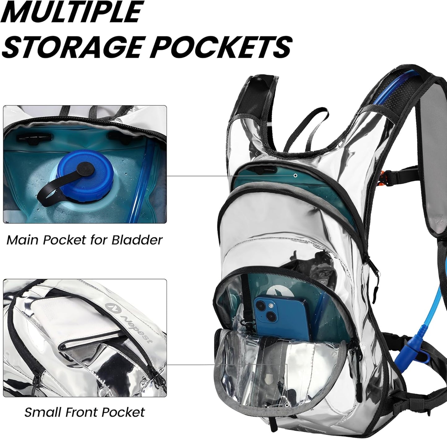 Nepest Hydration Pack Backpack for Women & Men, Lightweight Water Backpack with 2L Water Bladder for Hiking Cycling Running Biking