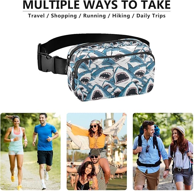 Sharks with Wide Open Mouths Fanny Pack for Women Men Water Resistant Fashion Waist Packs with Adjustable Strap Belt Bag for Travel Workout Jogging Hiking 21219007