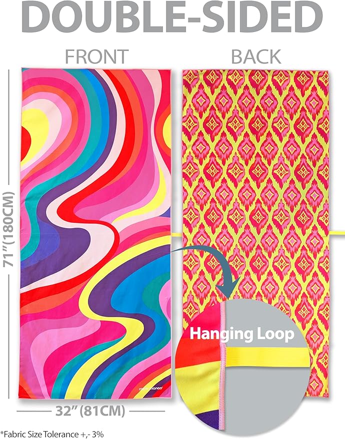 Microfiber Beach Towel Oversized 71X32" Thin, Lightweight, Quick Dry Towel, Sand Free, High Absorbent, Compact, Pool, Gym, Camping, Cruise, Picnic, Travel Towel, Beach Blanket, Carry Bag, Pink