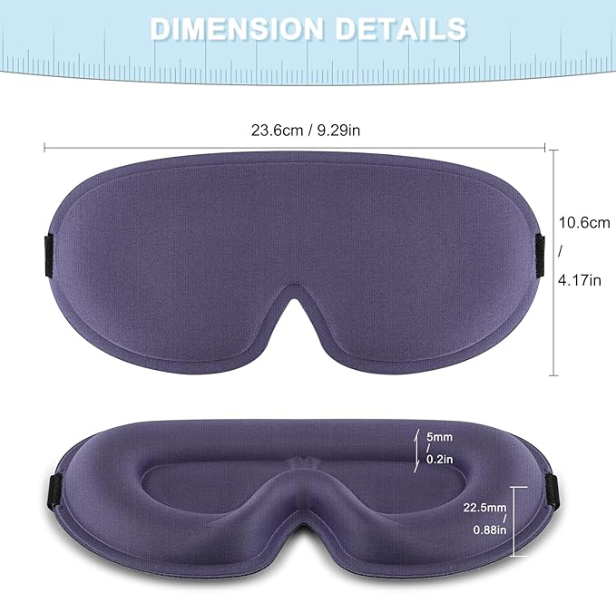 2 Pack Sleep Mask for Side Sleeper, Complete Light Blocking 3D Sleeping Eye Mask, Soft Breathable Eye Cover for Women Men, Travel, Nap, Relaxing Zero Pressure Night Blindfold (Black+Blue Grey)