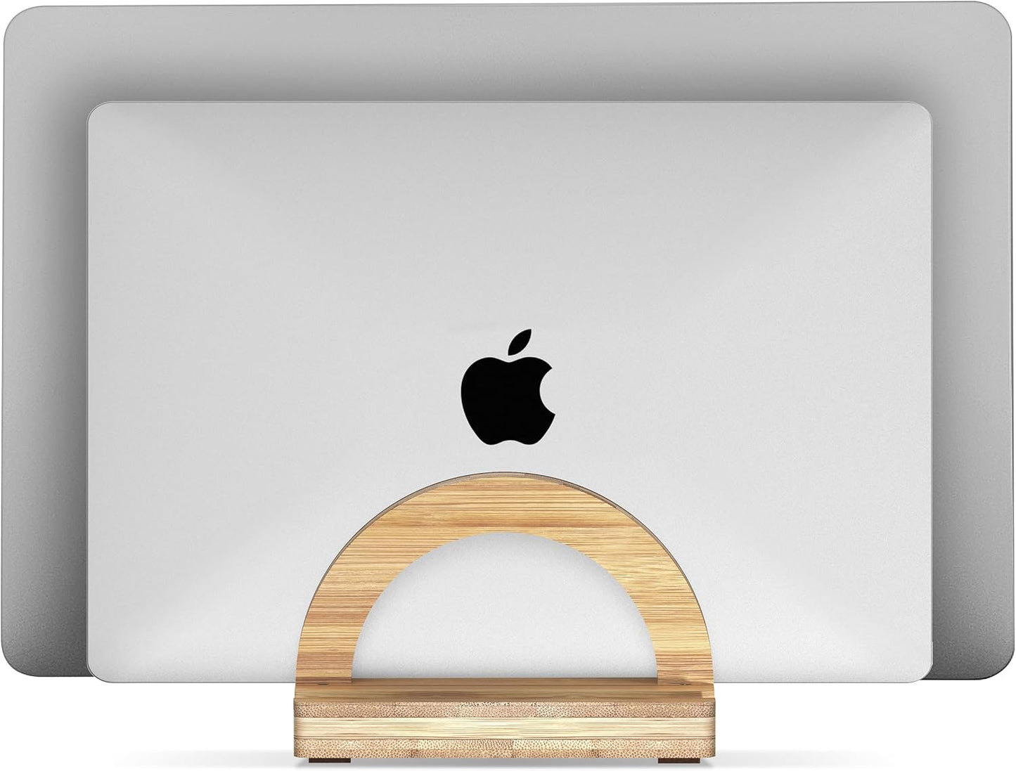 Kothar Premium Wood Vertical Laptop Stand - Adjustable Dual Slot Bamboo Holder for MacBook, Dell, HP, and More | Space-Saving Desktop Organizer | Eco-Friendly, Sleek & Durable Design