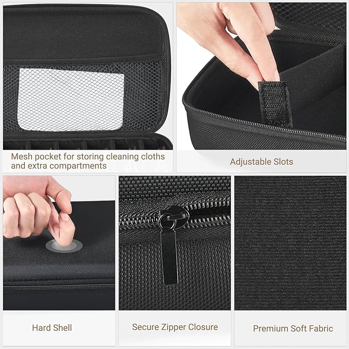 Mkono Travel Sunglasses Organizer Glasses Case Multiple Pairs with Adjustable Slots Portable Eyeglasses Case Storage Box for Men Women, Large, Black