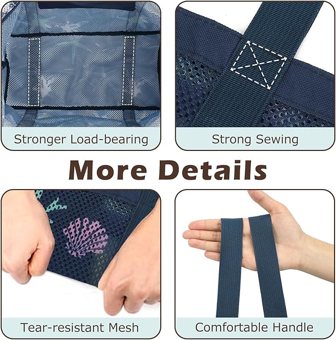Mesh Beach Bag with Zipper, Large Beach Tote for Women, Toys Pool Swim Bag Travel Vacation Cruise Essentials