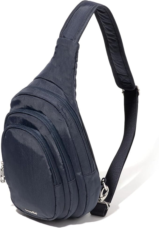 Baggallini Securtex® Anti-Theft Triple Zip Sling - Travel Backpack Sling Bag Crossbody - RFID Wallet Locking Zipper
