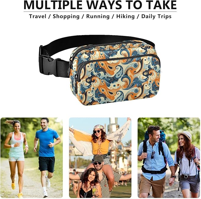 Vintage Color Paisley Fanny Pack for Women Men Water Resistant Fashion Waist Packs with Adjustable Strap Belt Bag for Travel Workout Jogging Hiking 21220383