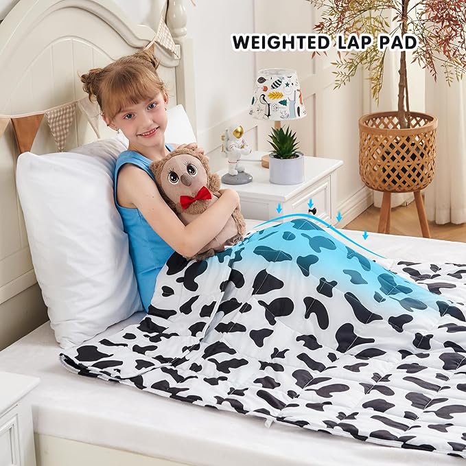 yescool Cow Print Weighted Blanket 7 Pounds Cooling Weighted Lap Blanket, Heavy Blankets, Comfortable Weighted Throw Blanket Gifts for 60-80lbs, 40"x60"