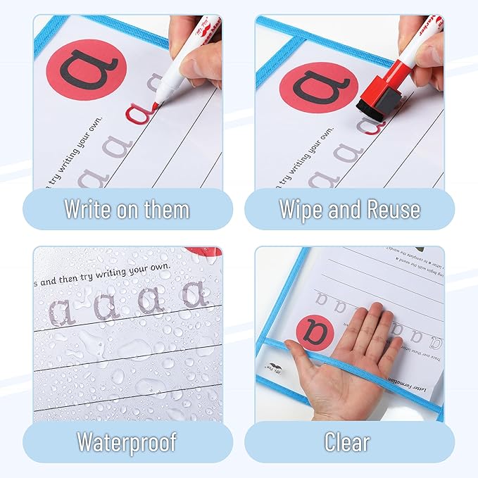 Mr. Pen- Dry Erase Pocket Sleeves, 6 Pack, 10"x14", Ocean Breeze Color Theme, Dry Erase Pockets Reusable Sleeves, Job Ticket Holders with Marker Holder & Metal Eyelet