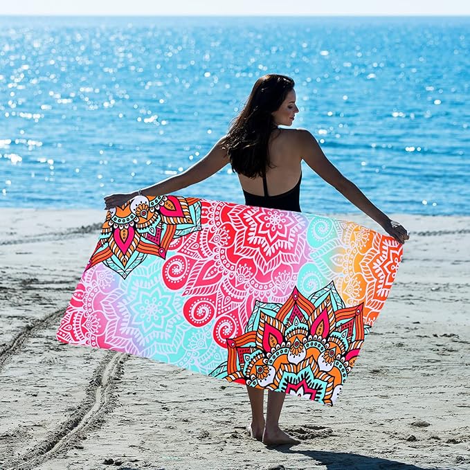 LIVILAN Pink Mandala Beach Towel, 30" x 60", Soft Microfiber, Quick Dry, Sand Free, Lightweight, Ideal for Pool, Swim, Bath, Shower, Perfect Boho Mandala Gifts for Girls, Women