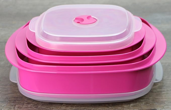 Reston Lloyd Calypso Basics Microwave Cookware, Steamer and Storage Set, Magenta, Multiple Sizes, 6-Piece