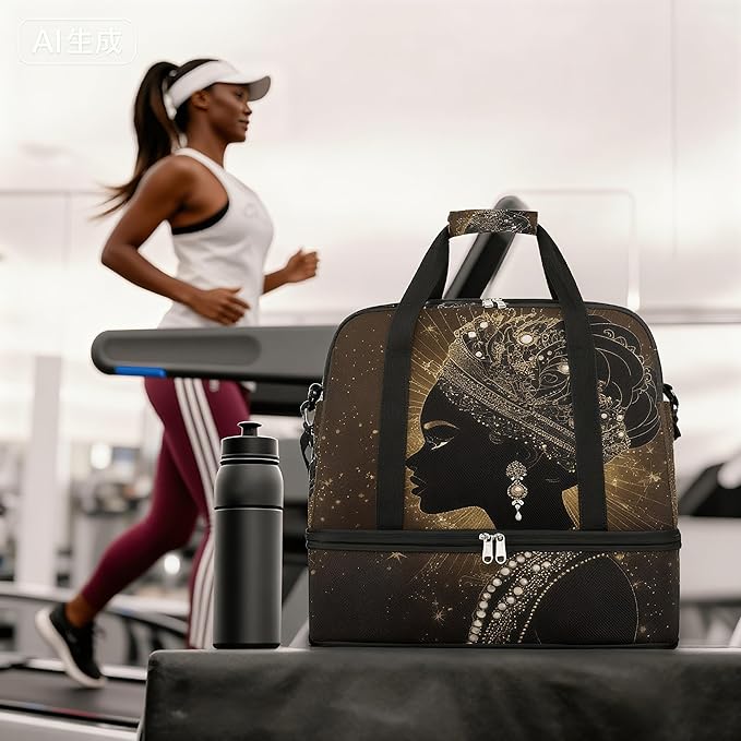 Foldable Travel Duffel Bag for Women - Carry on Personal Item Bag with Shoes Compartment, Weekender Overnight Duffle Bags Sport Tote Gym Luggage for Airplanes Traveling(African Women)