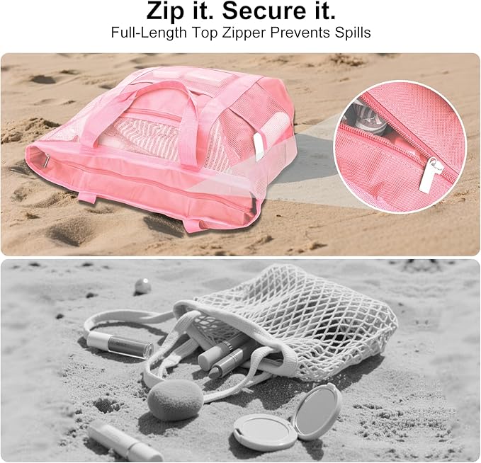 Mesh Beach Bags for Women - Family Beach Tote Bag for Toys, Towels, Travel Vacation Cruise Essentials