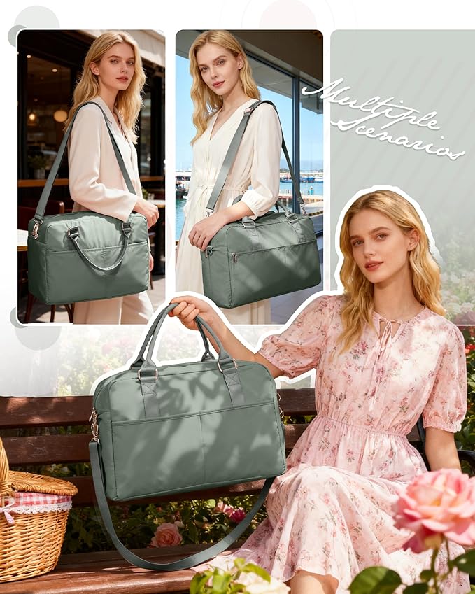 Gym Bag for Women,Travel Duffle Bag for Travel with Wet Pocket Weekender Overnight Carry On Tote Bag Luggage Bag with Trolley Sleeve Personal Item Travel Bag Hospital Diaper Bag Green