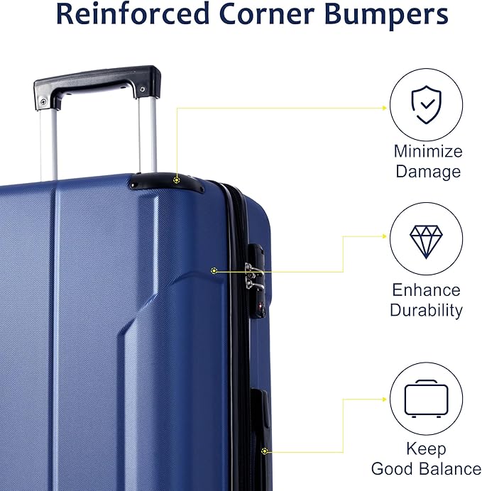28 Inch Large Checked Luggage Hardside Suitcase with Spinner Wheels, Blue Lightweight Expandable Hard Shell ABS Suitcases with TSA Lock, Large Travel Luggage for Women, Men