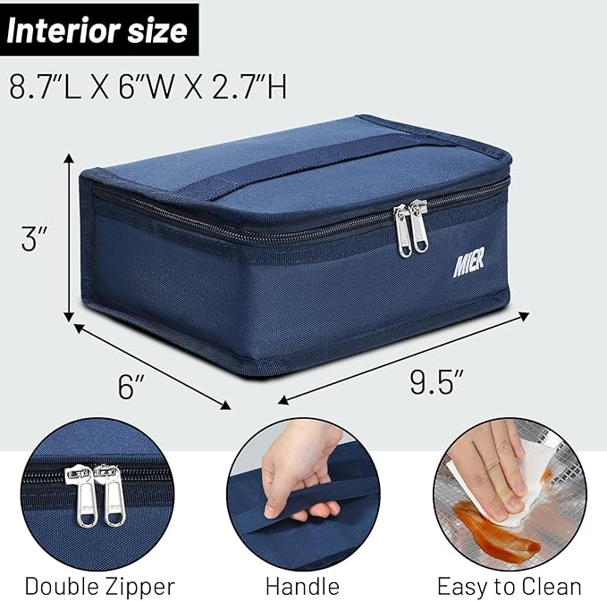 MIER Small Lunch Bag for Kids & Adults Compact Insulated Lunch Box Portable Thermal Mini Cooler for Work School Travel, Navy Blue