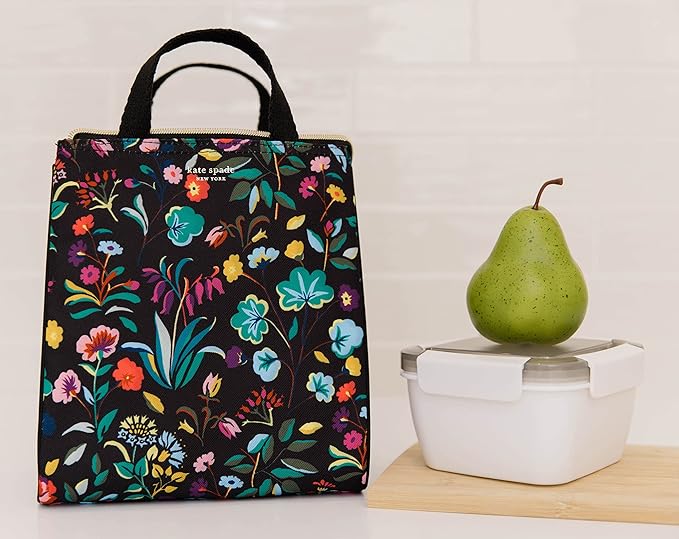 kate spade new york Portable Soft Cooler Lunch Bag, Thermal Tote with Insulated Interior Lining and Storage Pocket, Lunch Tote for Women, Autumn Floral