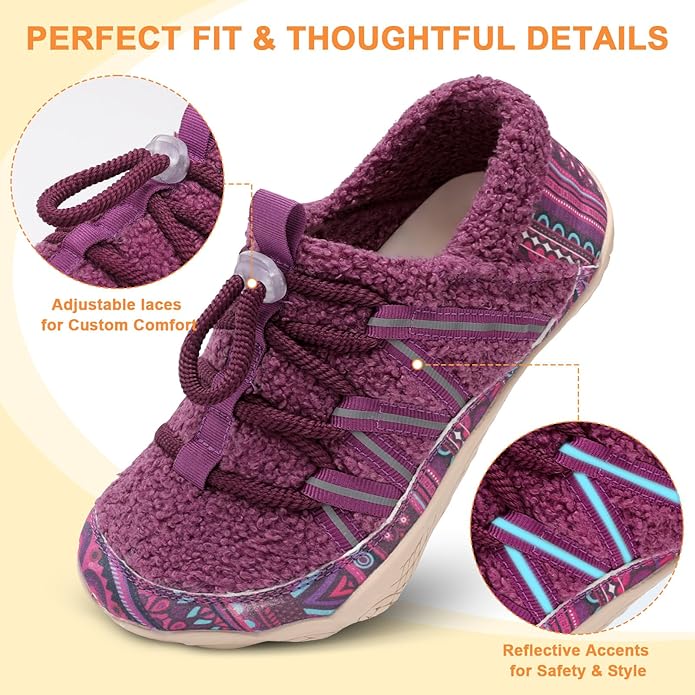 relxfeet Women's Wide Width Slippers Cozy Furry Barefoot House Shoes with Adjustable Fit Non-Slip Indoor Outdoor Slippers for Diabetic Bunion Swollen Feet Friendly