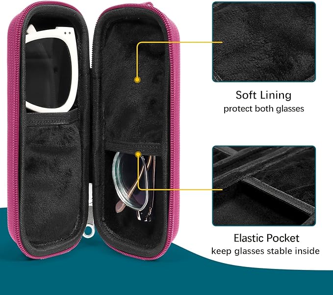 Double Eyeglasses Case Hard Shell Dual Sunglasses Organizer with Zipper Closure Travel Eyewear Storage for Vehicle