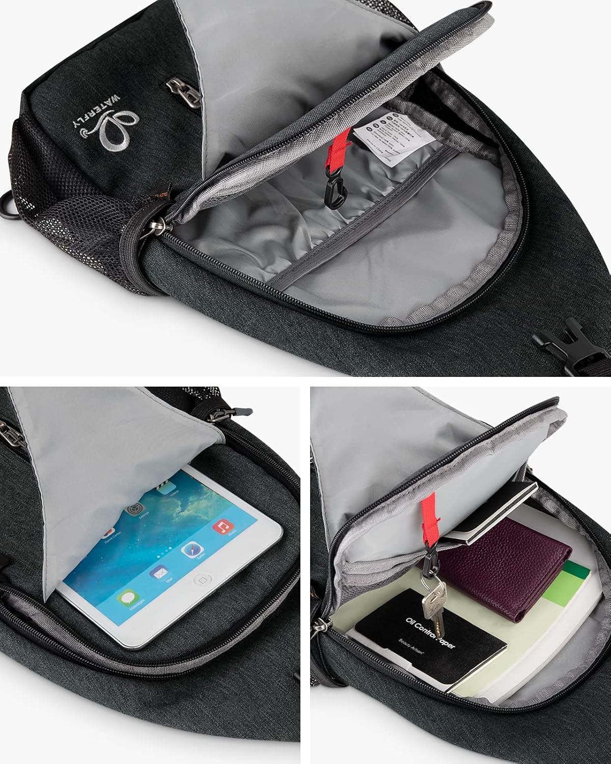 WATERFLY Crossbody Sling Backpack Sling Bag Travel Hiking Chest Bag Daypack