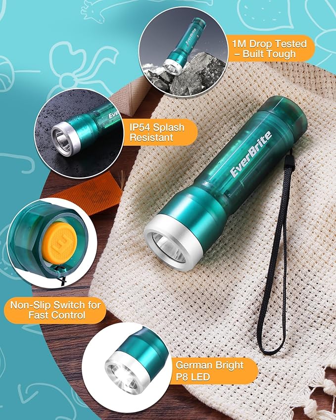 EverBrite Mini Flashlight, LED Flash Light with 3 Modes, 3 AAA Batteries Included, Water-Resistant Small Flashlight for Emergencies and Camping, Blue, Christmas Gifts,1 Pack