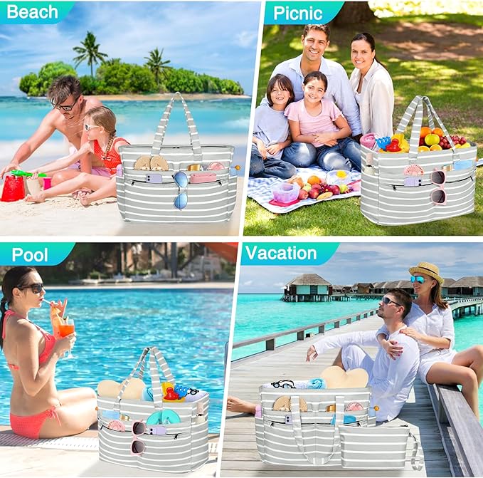 HUANLANG Extra Large Beach Bag Waterproof Beach Totes Bags for Women Men,Pool Bag with Zipper Wet Pocket
