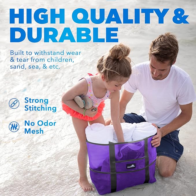 Dejaroo Mesh Sand Free Bag - Strong Lightweight Bag For Beach & Vacation Essentials. Tons of Storage!