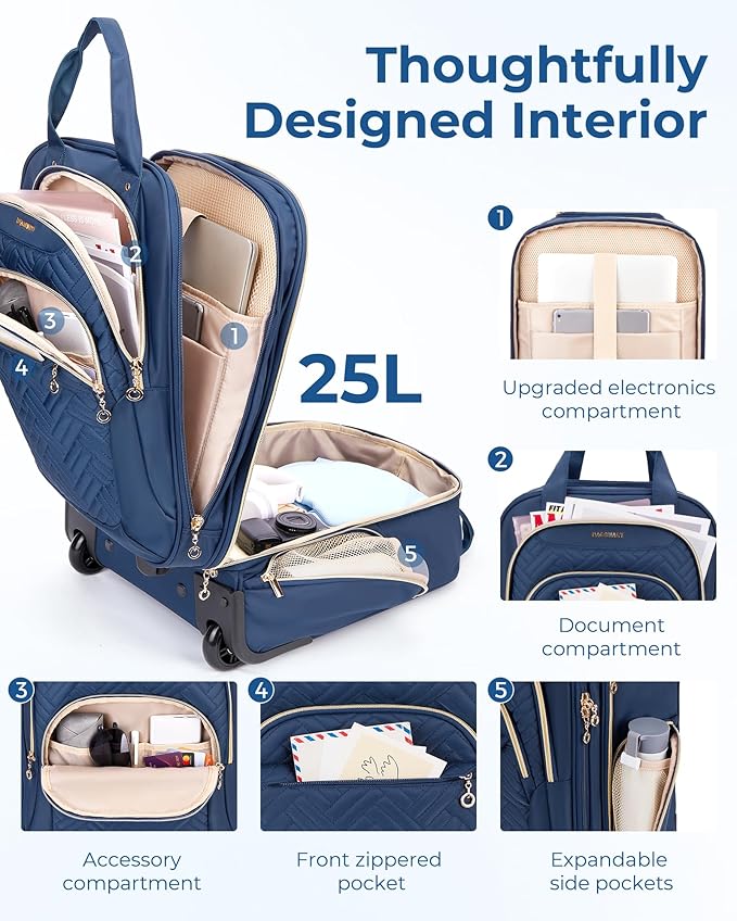 BAGSMART Underseat Carry On Luggage Airline approved,16-inch Small Underseater Softside Travel Suitcase with Wheels Lightweight Overnight Rolling Carry-on Luggage for Women Men Weekender,Dark Blue