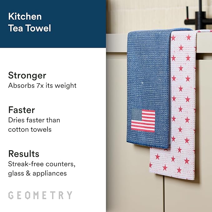 GEOMETRY Kitchen Towels - Quick Dry, Absorbent Microfiber Dish Towels for 4th of July, Memorial Day, Veterans Day, and Holiday Decor - Red, White, and Blue- Star Spangled