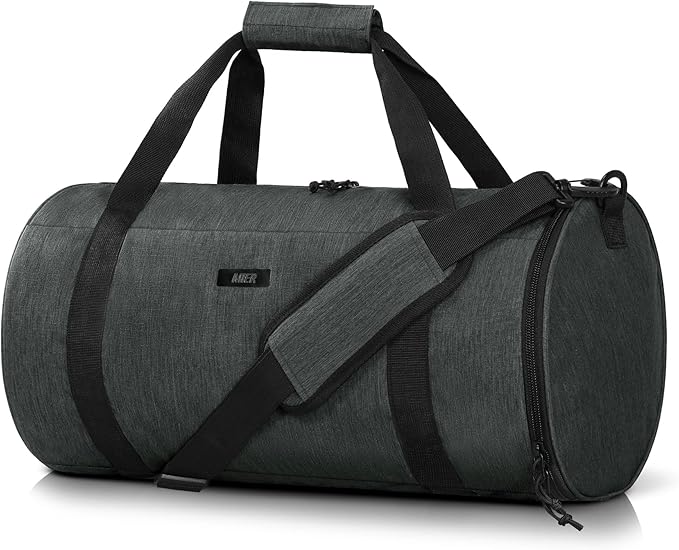 MIER Gym Bag Round Duffle Bag with Shoe Compartment & Wet Pocket, Lightweight Carry on Duffel for Men Women Workout Fitness Travel Sports, 24L, Dark Gray