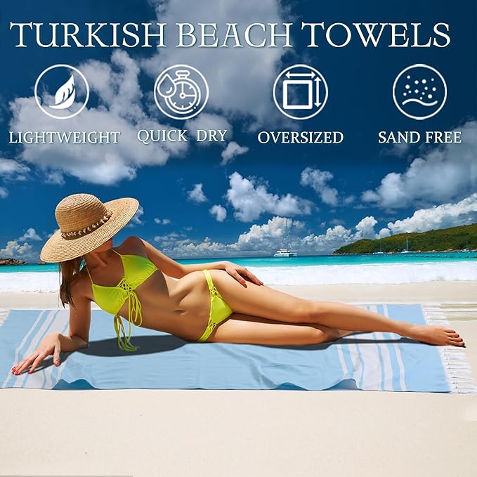 12 Pack Turkish Striped Beach Towels Bulk Oversized 39"x71" Large Bath and Pool Set Quick Dry Lightweight Travel Towel for Adult,100% Cotton
