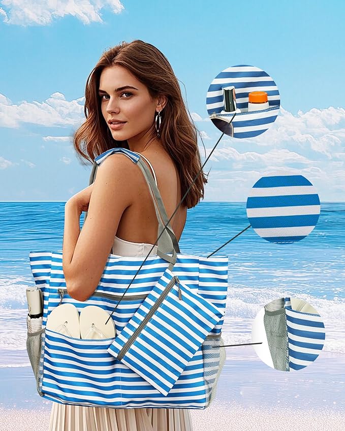 Beach Bag-Waterproof Sandproof Beach Totes with zipper Large Capacity Foldable for Women