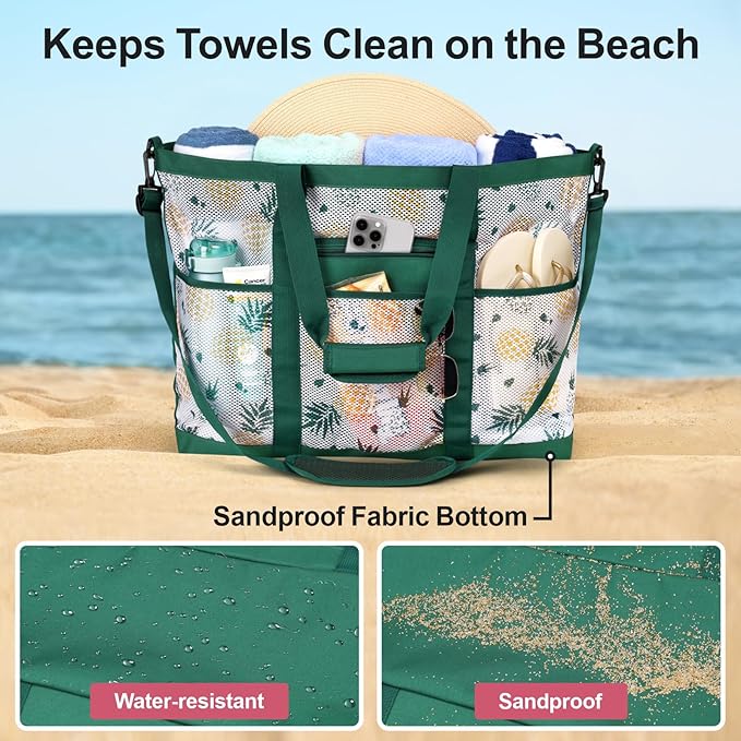 F-color Mesh Beach Bag Family - Large Tote Bag for Cruise Pool Toys Beach Vacation Essentials