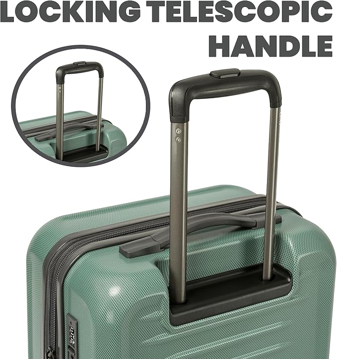 Spyder Rails Expandable Hardside Upright Suitcase with 360° Spinner Wheels, TSA Approved Lock (Sage, Large Checked)