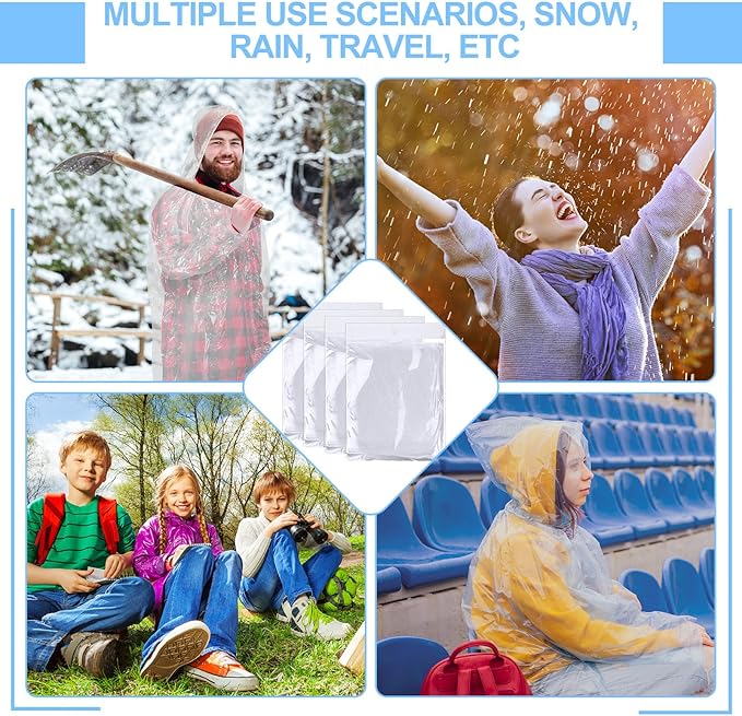 Handepo 200 Pcs Adults Rain Ponchos Bulk Disposable Rain Ponchos with Hood Emergency Disposable Raincoat for Adults Homeless